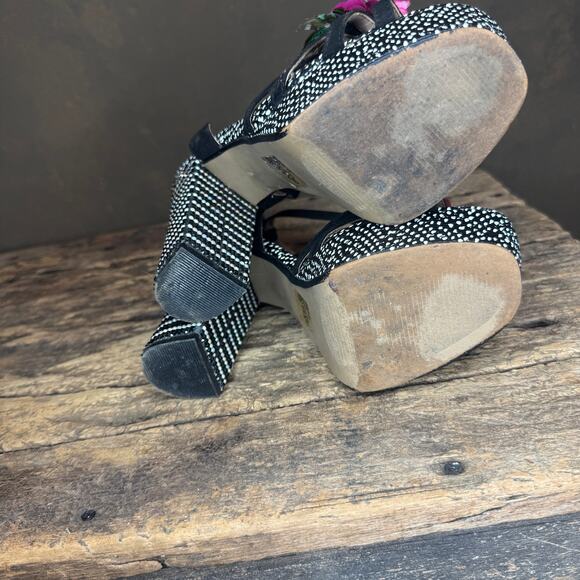 Betsey Johnson Marlo Platform Heels Women’s 7.5 Black Rhinestone Floral - Picture 9 of 14